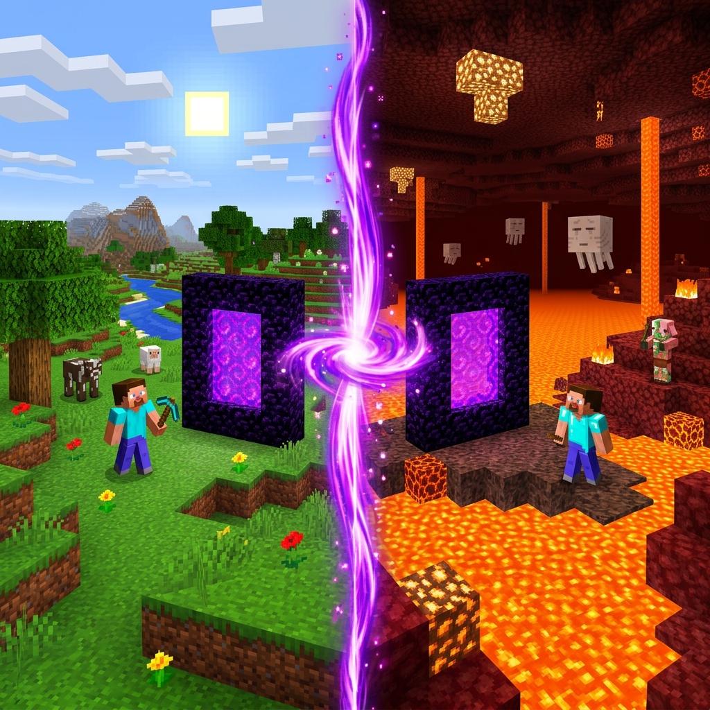 Ilustração da proporção 8 para 1 de portais do Nether
